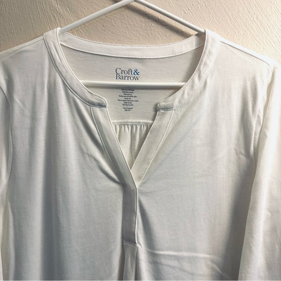 💥5/$15 🥥 Coconut White Henley Top Tee Blouse Work Casual 3/4 sleeve Tunic - Picture 5 of 7